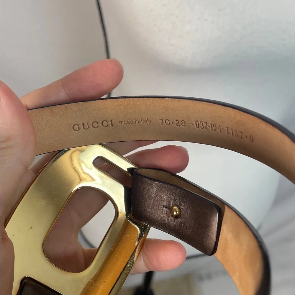 Gucci Brown Leather Belt with Gold Buckle